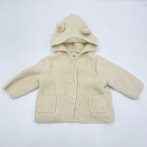 Baby GAP Beige Bear Ears Hood Button Up Cardigan Size 3-6 M